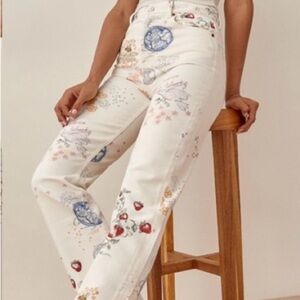 Floral Embroidered High-Waisted Jeans